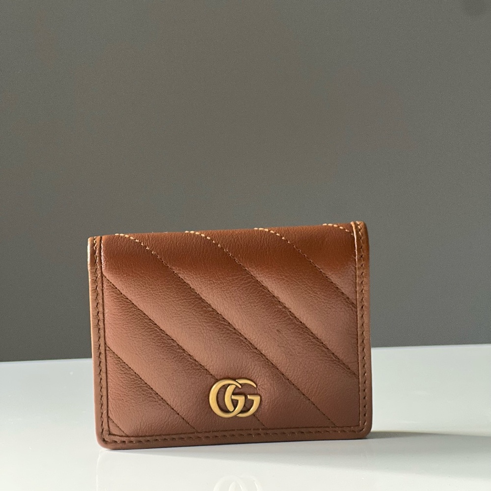 Marmont Gg Card Case Wallet Brown Leather Clutch